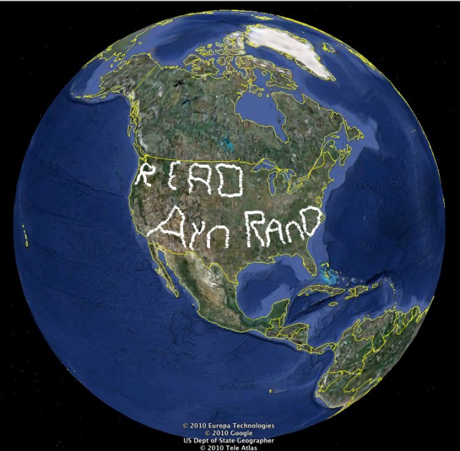 El mayor mensaje escrito del mundo dice: “Read Ayn Rand”
